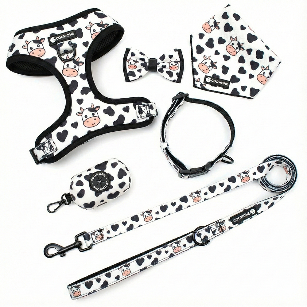 1 Customized Cow Print Dog Harness & Leash Set – Personalized Logo Pet Collars, Leashes & Harnesses (Wholesale) - Image 1