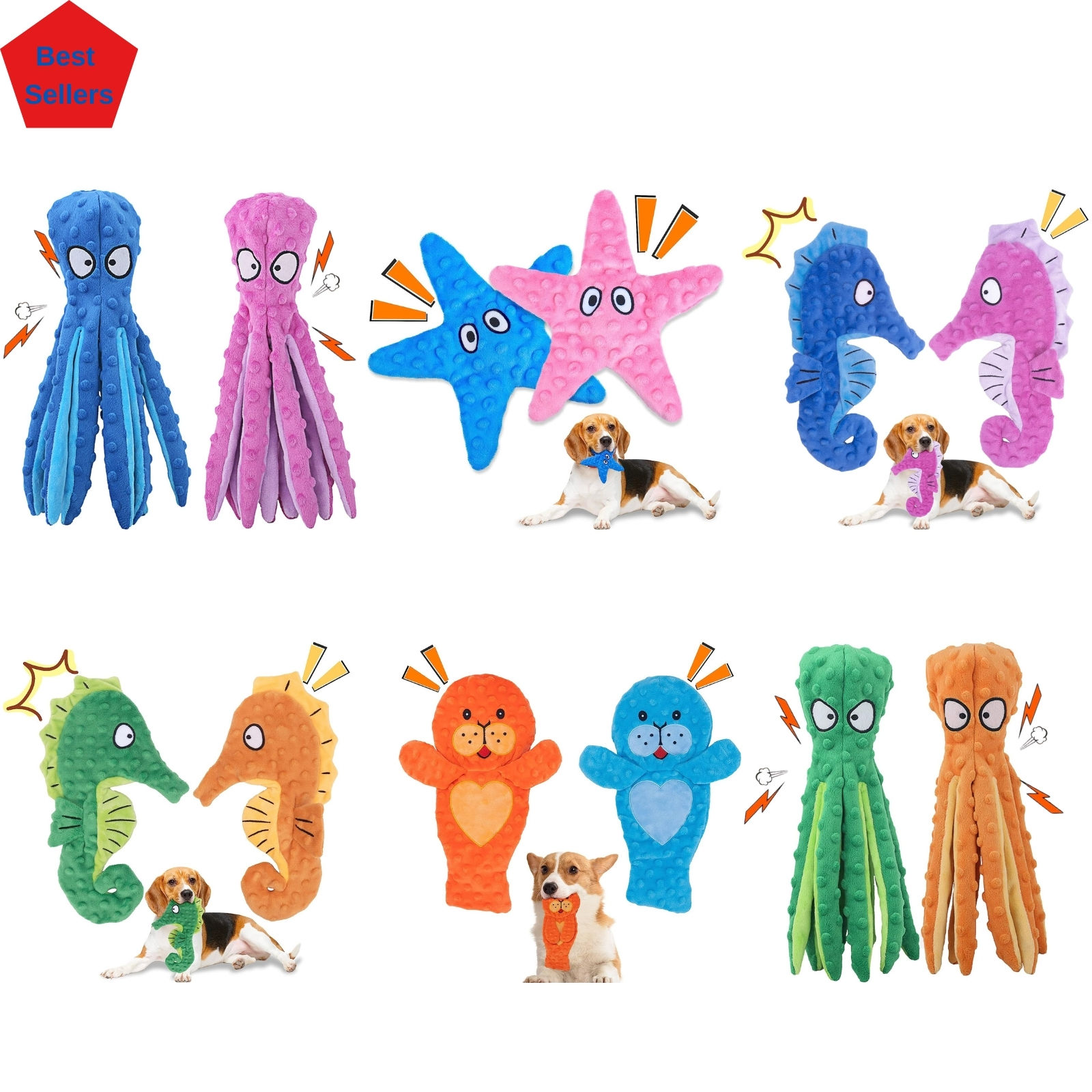 1 Wholesale Custom Ocean Theme Plush Dog Toy Set – Seahorse, Starfish & Manatee Interactive Squeaky Toys - Image 1
